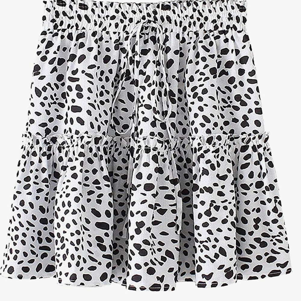 High Waist with Drawstring Ruffle Flared Boho A Line Skater Mini Skirt